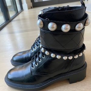 Zara Black Leather Ankle Boot